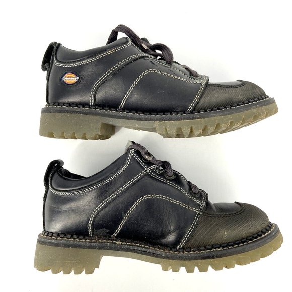 VTG Dickies Leather Lug Sole Shoes Black Womens Size 7 Genuine Grunge Speed Lace - Picture 6 of 16